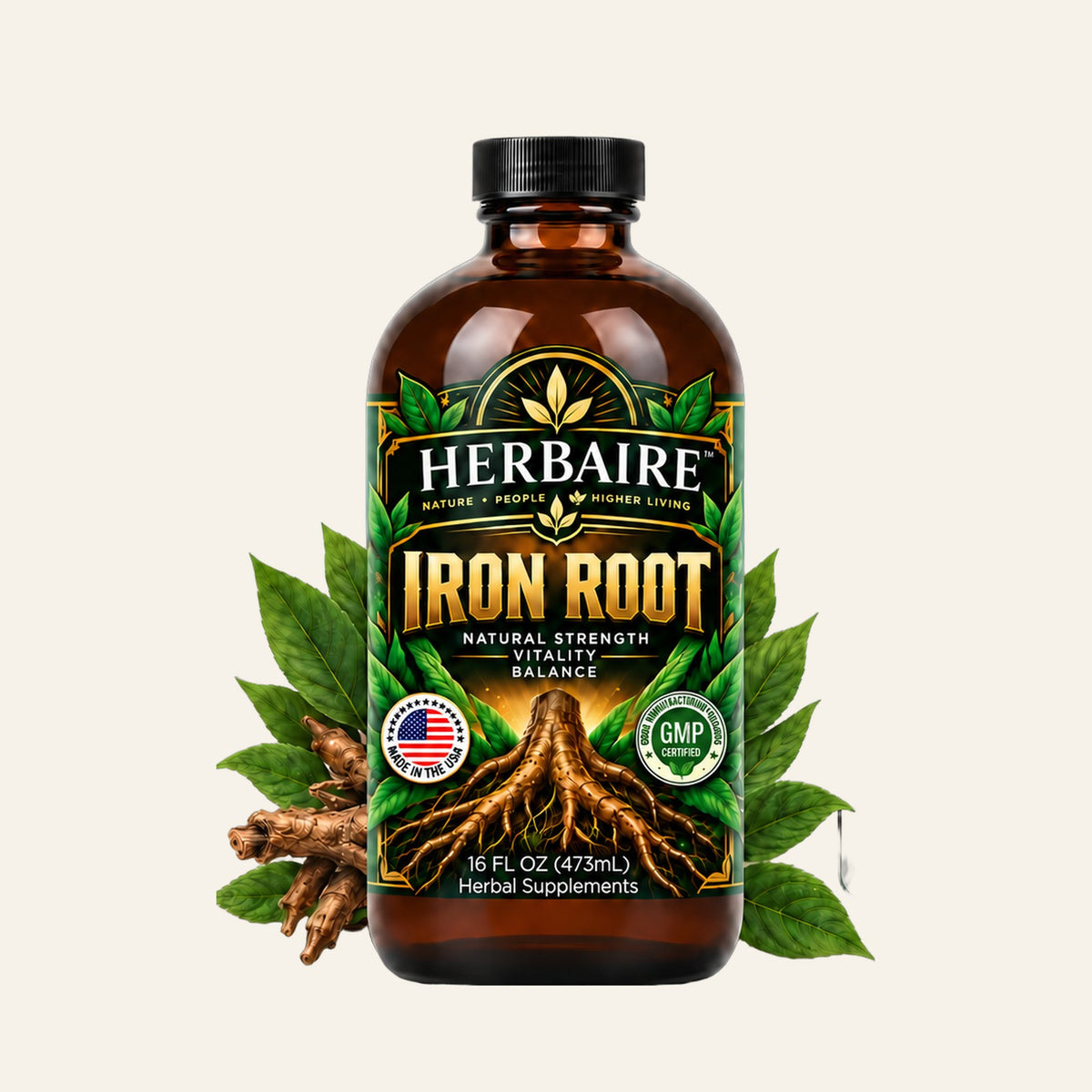 HERBAIRE Iron Root herbal tonic, 16 fl oz bottle