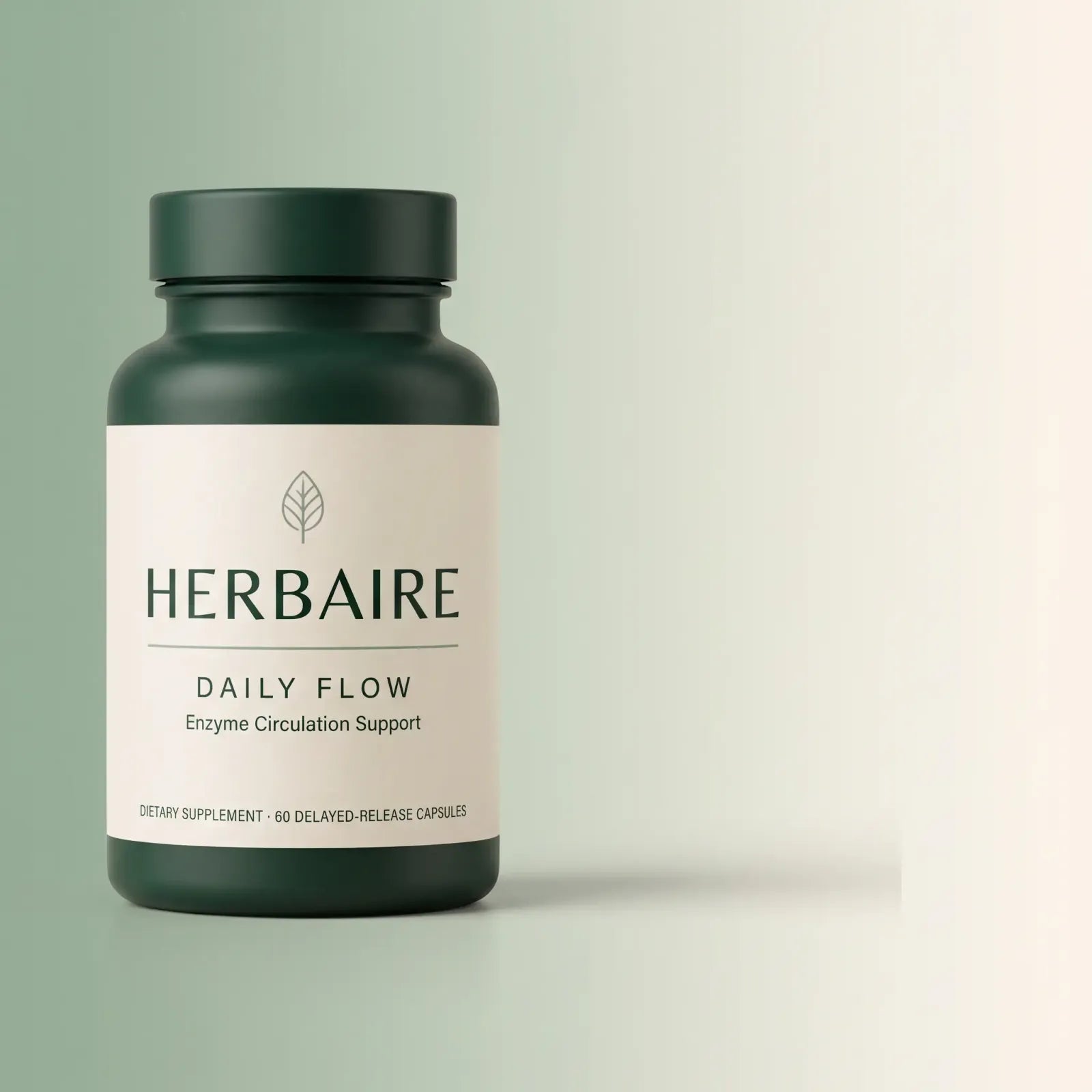 HERBAIRE Daily Flow bottle on a sage background